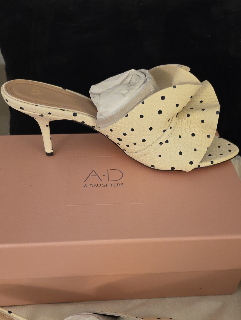 Cream Polka Dot Ruffle Slide Mules - Picture 7 of 7